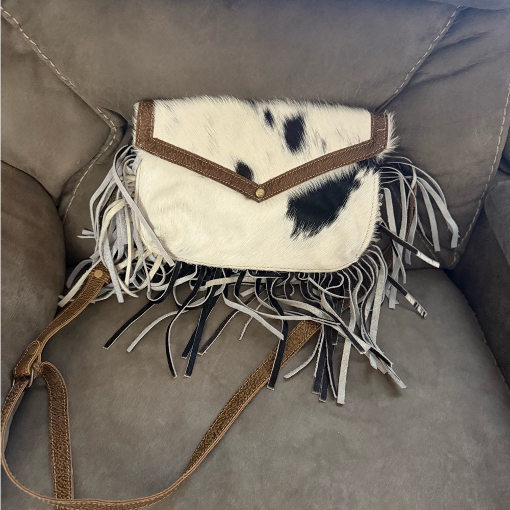 Myra Bag Black and White Cowhide Shoulder Bag